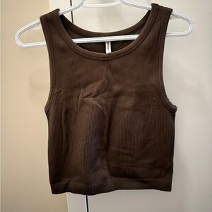 Simple Scoop Neck Brown Tank Top